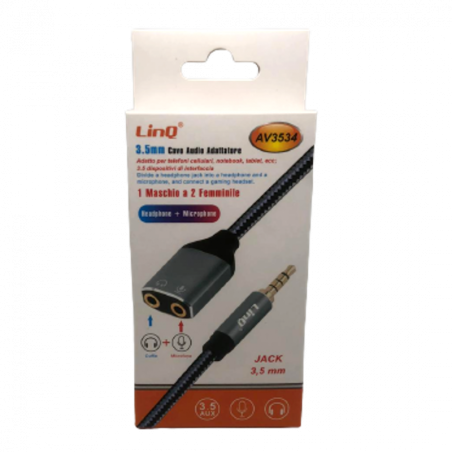 Adaptateur Audio Jack 3.5mm Mâle / 2 Jack 3.5mm Femelle (Casque + Micro) Nylon Tressé LinQ AV3534 — LinQ · Smarty Paris 18e